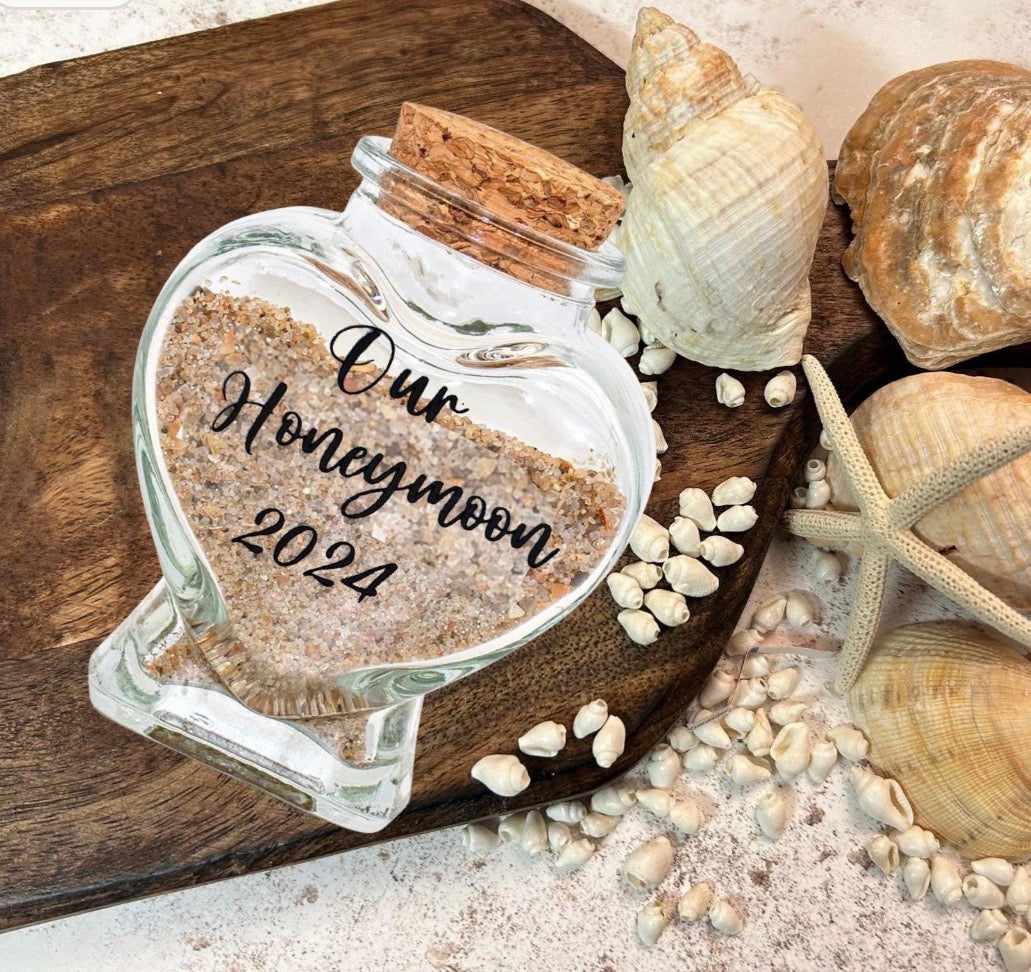 Wedding Keepsake Gift Set. Personalised Sand Bottle, Oyster Shell Cake Topper and Shell Keyring.