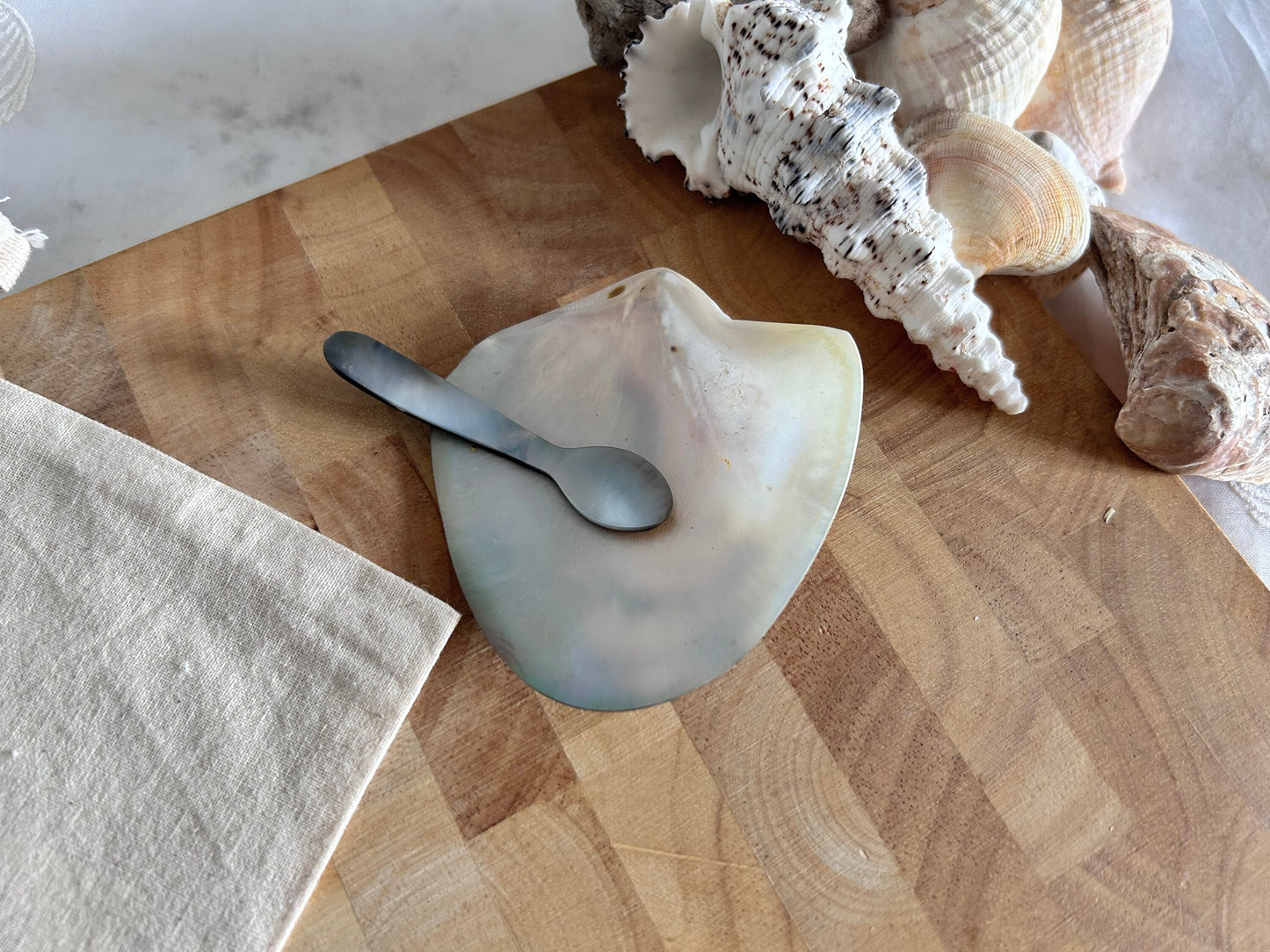 Black Lip Oyster Caviar Dish and Spoon. Hand Polished Natural Black Mother of Pearl Oyster.