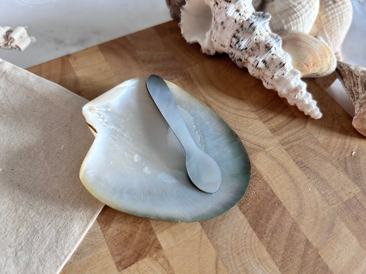 Black Lip Oyster Caviar Dish and Spoon. Hand Polished Natural Black Mother of Pearl Oyster.