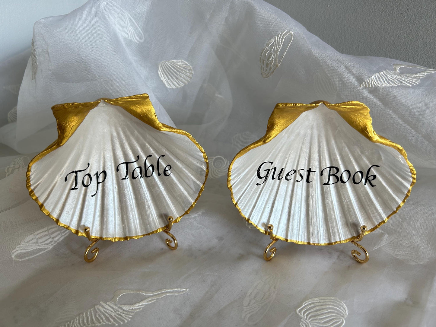 Personalised Gold Wedding Guest Book Scallop Shell Sign.