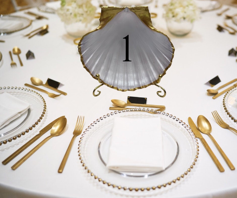 Gold Scallop Seashell Wedding Table Numbers or Names.