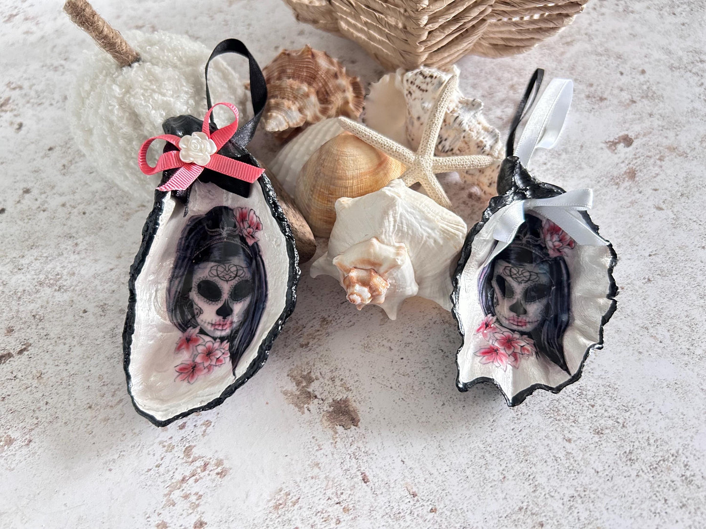 Lady Sugar Skull Oyster Shell Hanging Gothic Decoration.