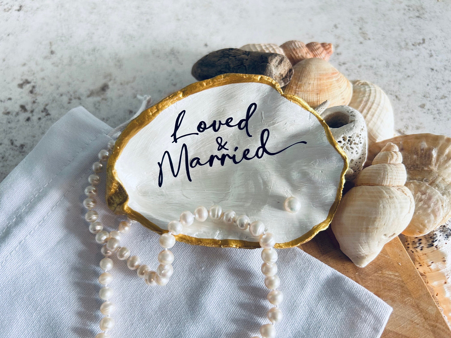 Loved & Married Natural Oyster Shell Jewellery Gift Set With A Freshwater Pearl.