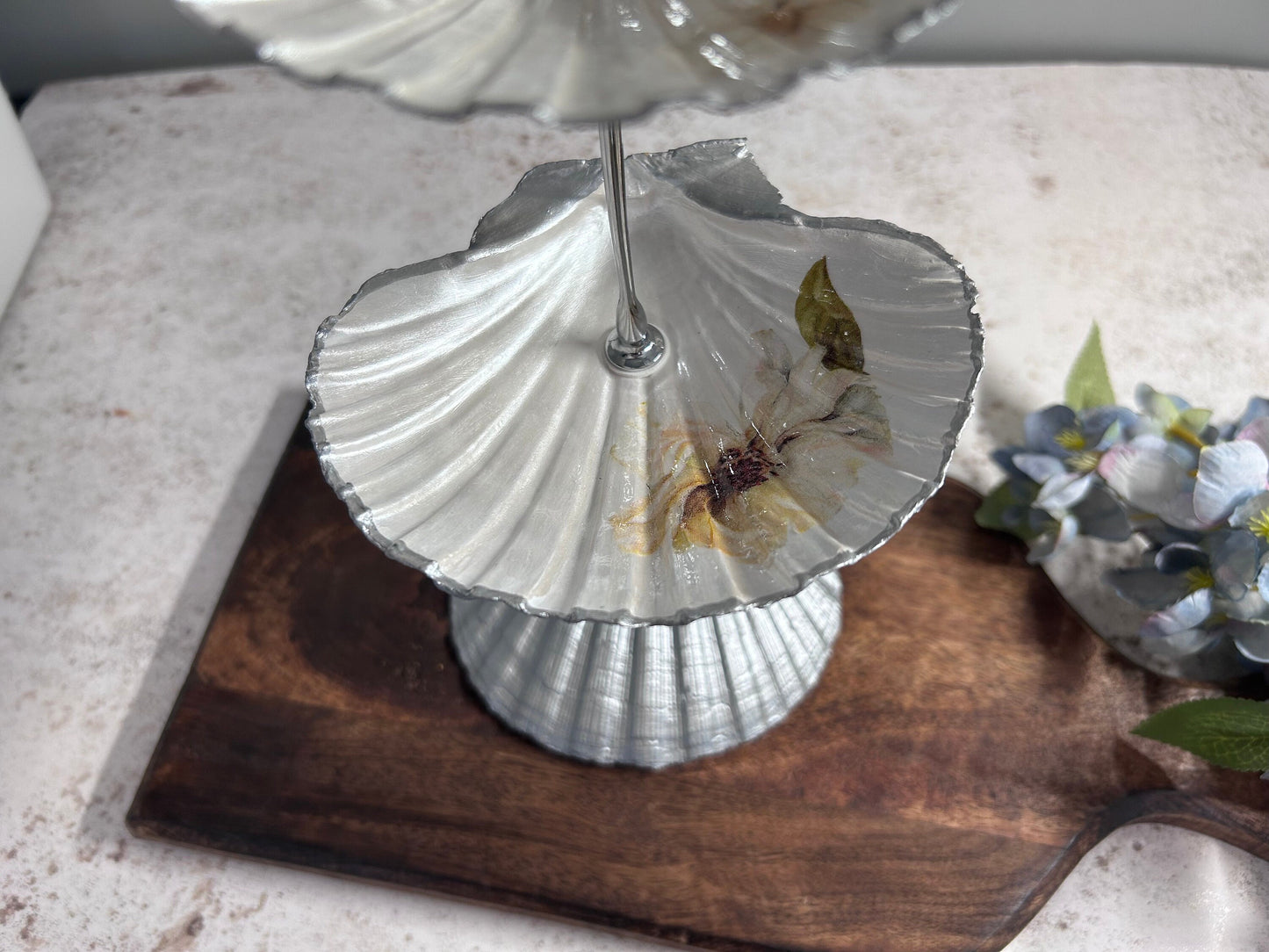 Silver Two Tier Scallop Shell Jewellery Stand.