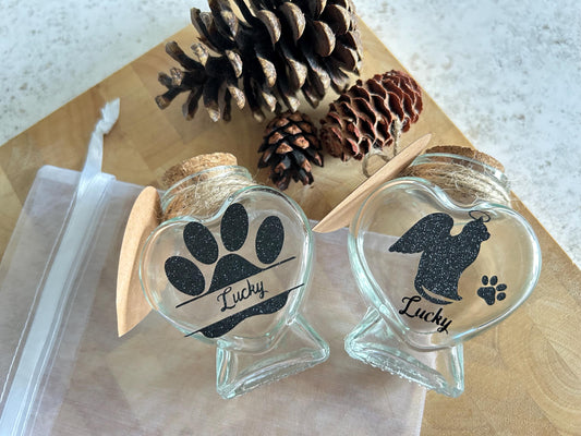 Memorial Jar For Pet Fur. Personalised Dog  or Cat Loss Gift.