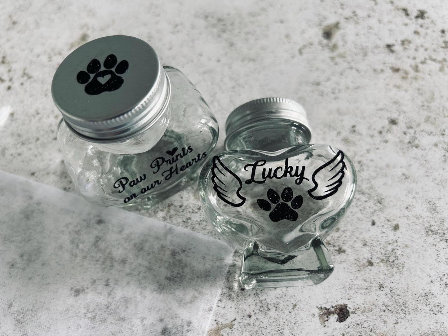 Personalised Pet Fur Keepsake Jar.  Custom Pet Hair Memorial Bottle.