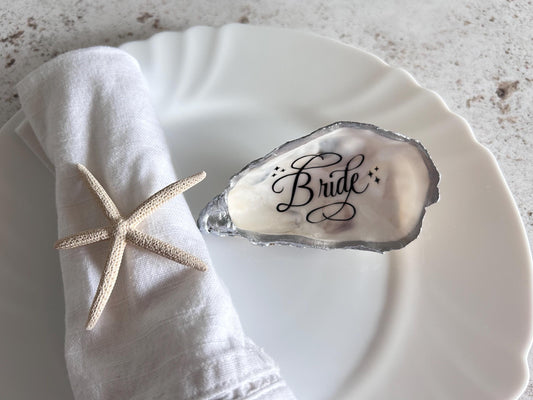 Personalised Silver Oyster Shell Wedding Place Name.
