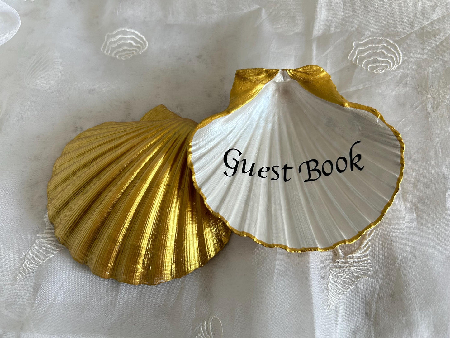 Personalised Gold Wedding Guest Book Scallop Shell Sign.
