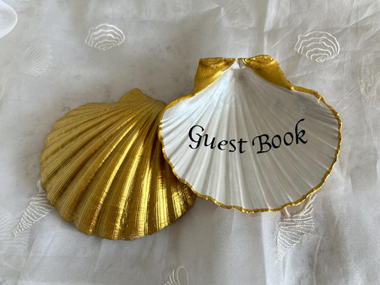 Personalised Gold Wedding Guest Book Scallop Shell Sign.