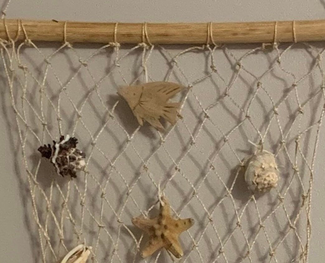 Natural Wood, Net Sea Shell Nautical Hanging Decorative Mobile.