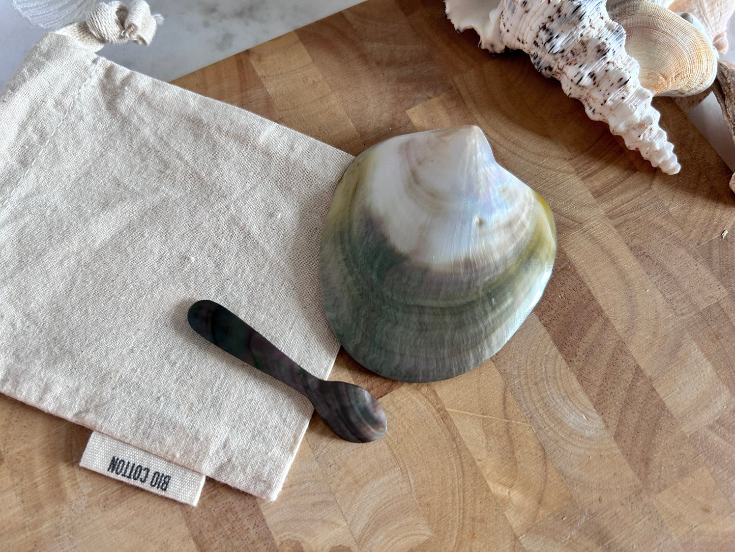 Black Lip Oyster Caviar Dish and Spoon. Hand Polished Natural Black Mother of Pearl Oyster.