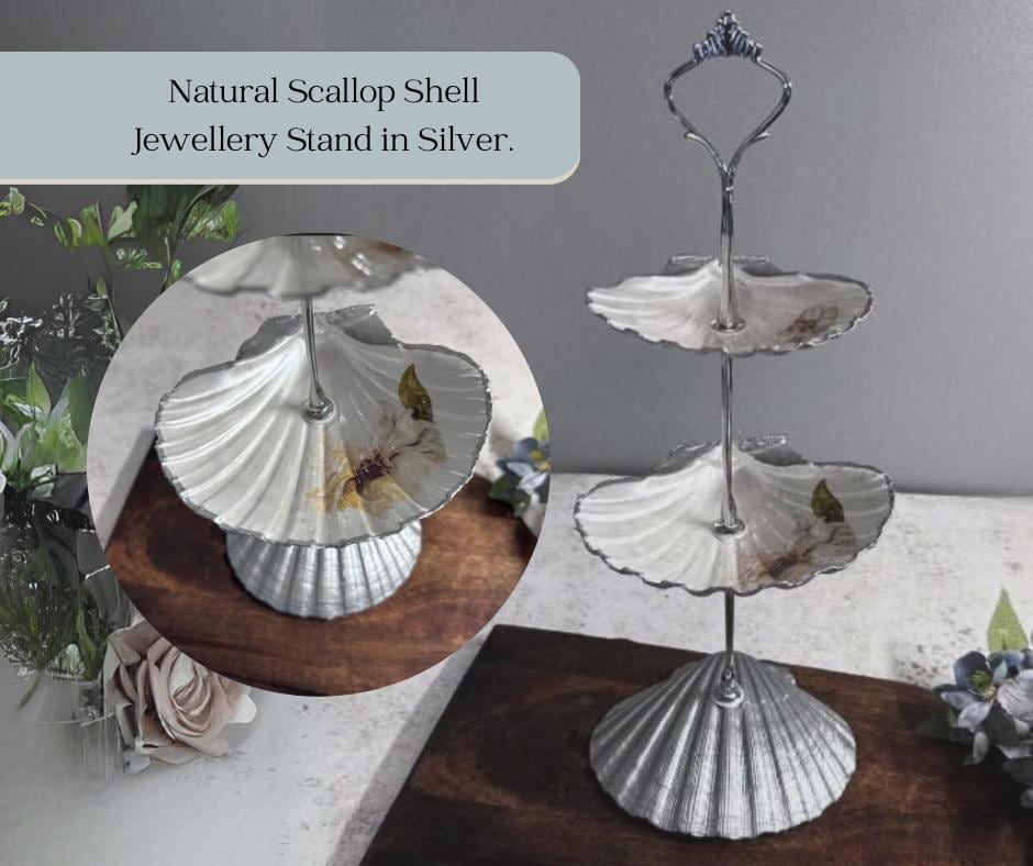 Silver Two Tier Scallop Shell Jewellery Stand.