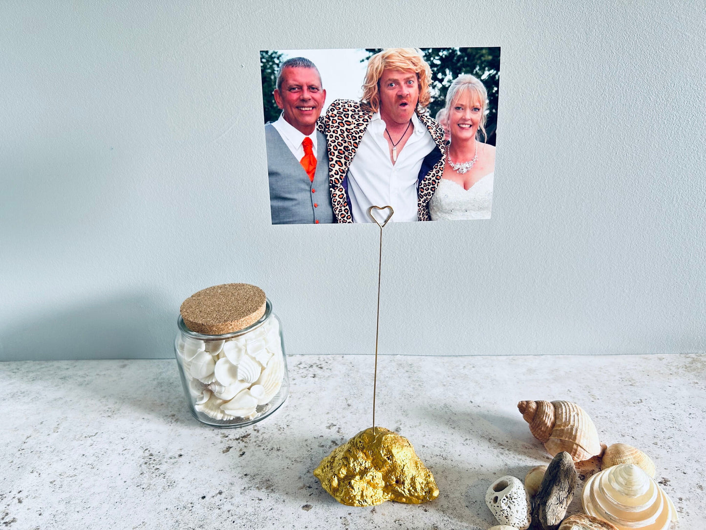 Elegant Gold Oyster Shell Wedding Photo Holder.