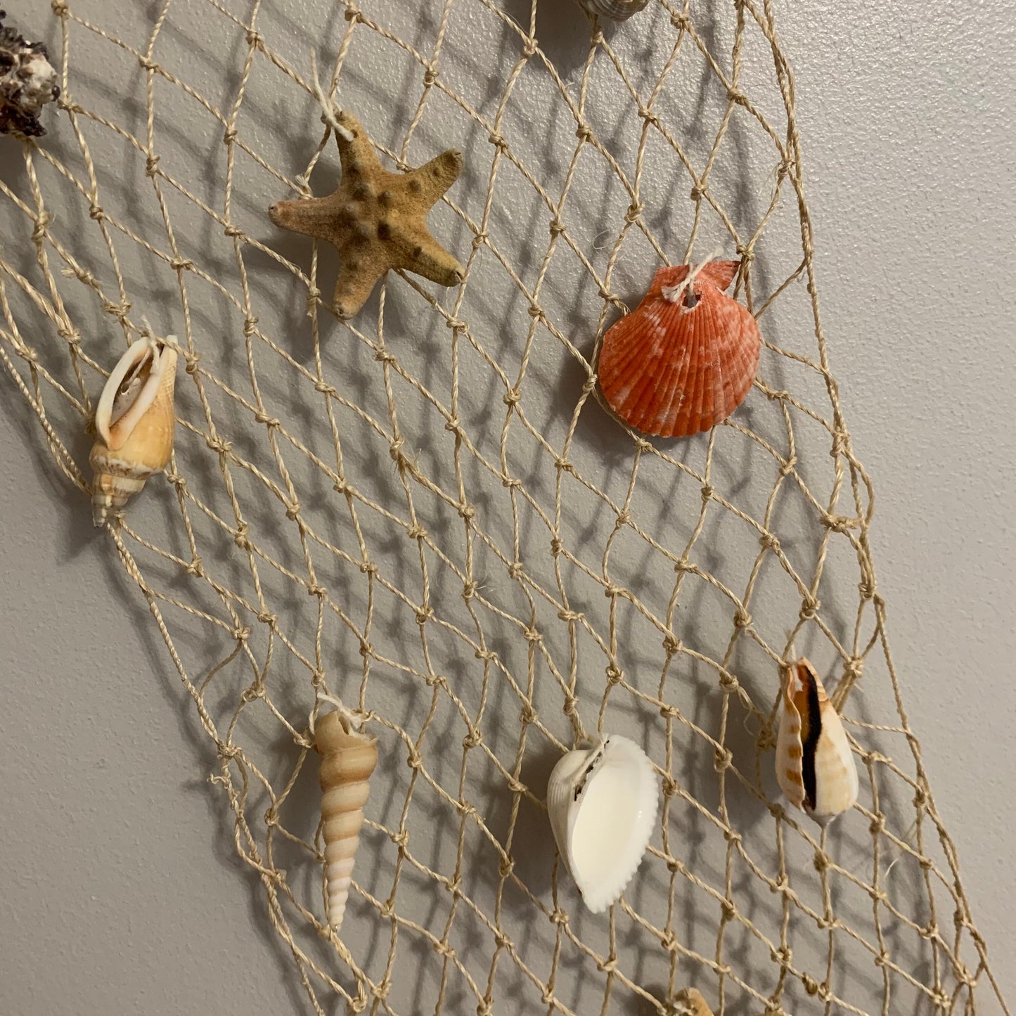 Natural Wood, Net Sea Shell Nautical Hanging Decorative Mobile.