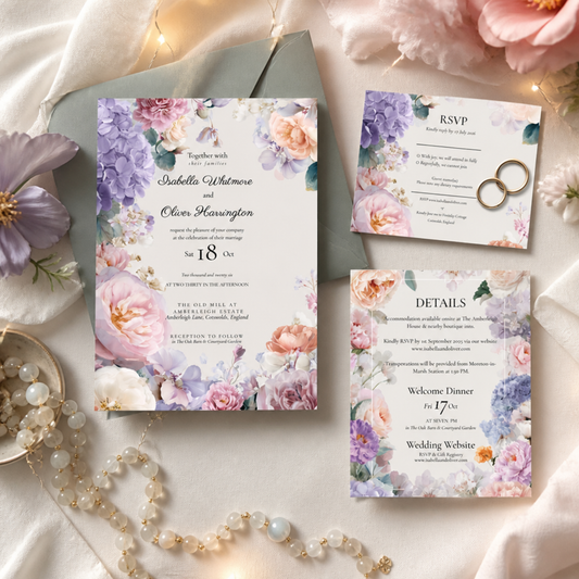 Summer Pastel Wedding Invitation With Printable Template, Romantic And Elegant Wedding Stationery.