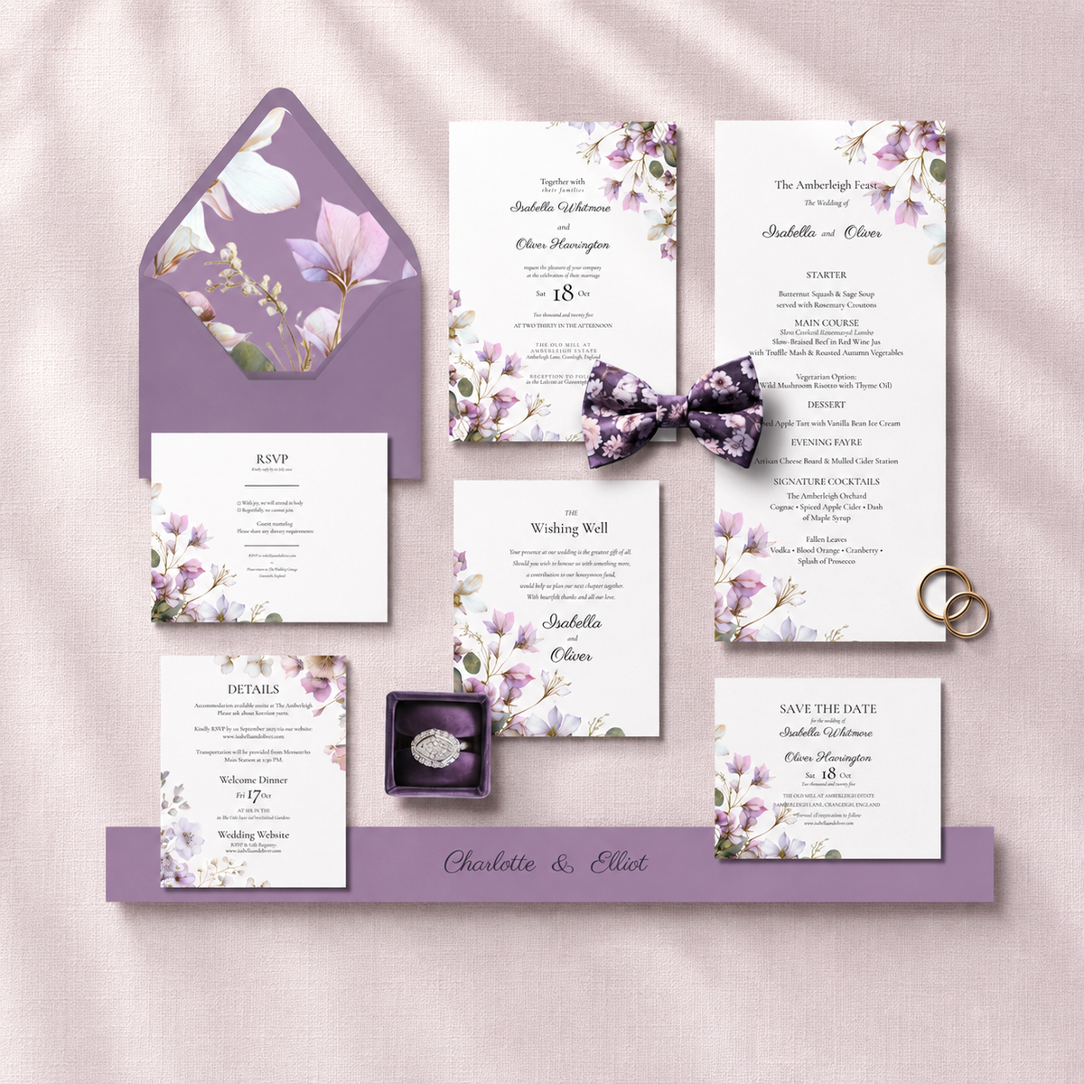 Botanical Wedding Invitation. Blush and Sage Green Floral Stationary Suite. Editable Canva Template.