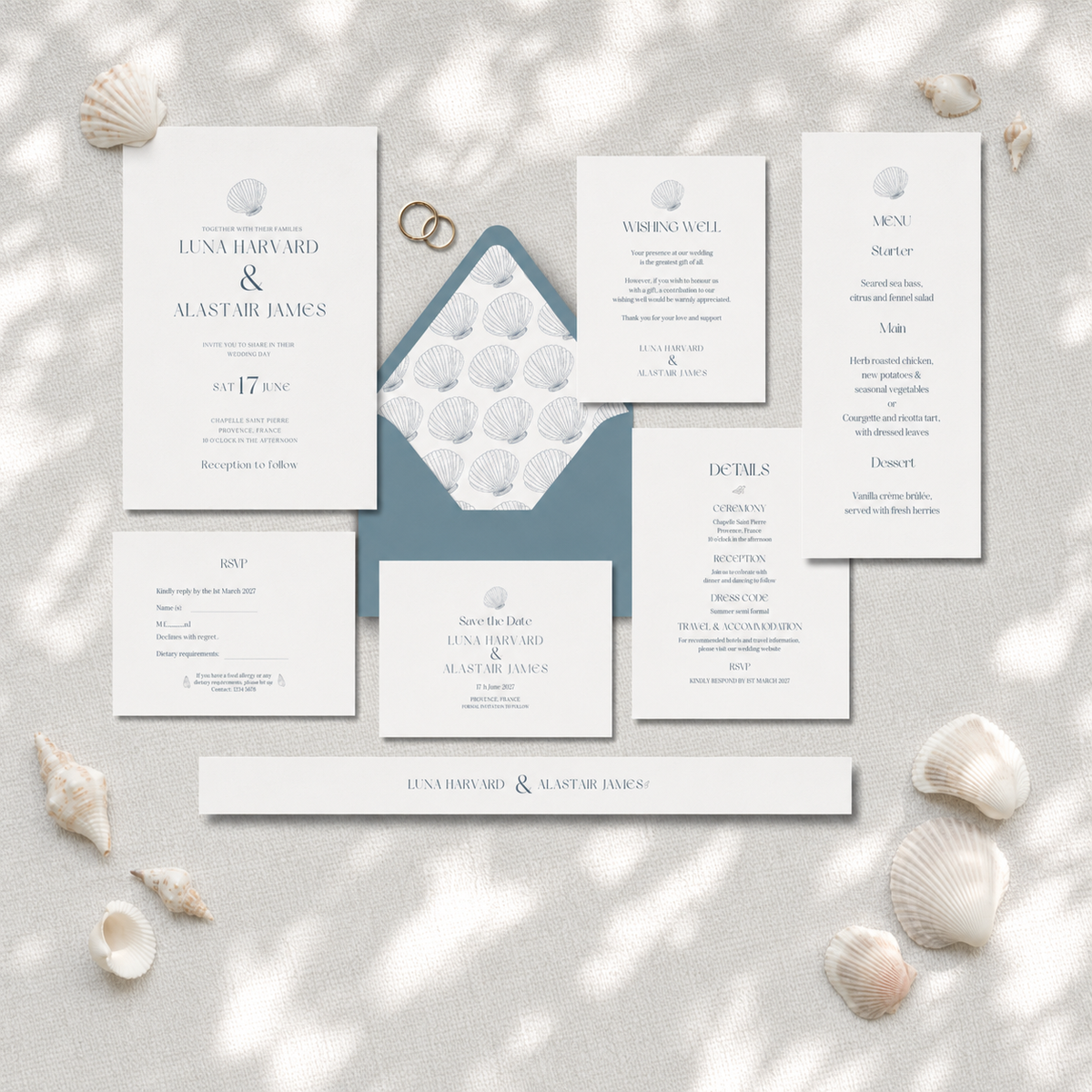 Coastal Wedding Invitation Template, Editable Canva Invite Suite, Beach Invite Set, Instant Download