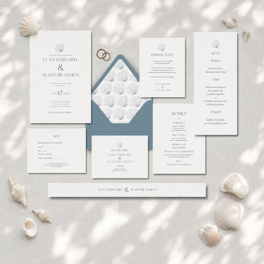 Coastal Wedding Invitation Template, Editable Canva Invite Suite, Beach Invite Set, Instant Download