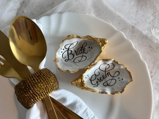 Personalised Gold and Natural Oyster Shell Place Card.