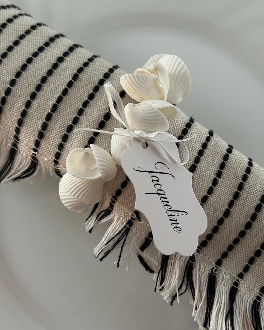Six Personalised Shell Napkin Rings.  Coastal Cockle Seashell Beach Wedding Table Setting.