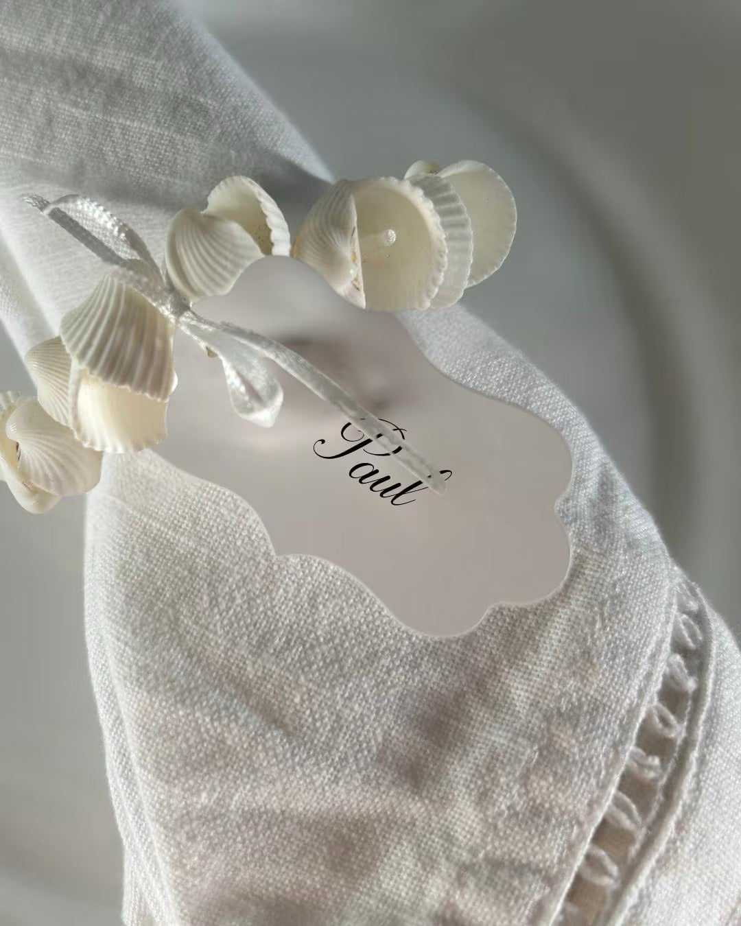 Six Personalised Shell Napkin Rings.  Coastal Cockle Seashell Beach Wedding Table Setting.