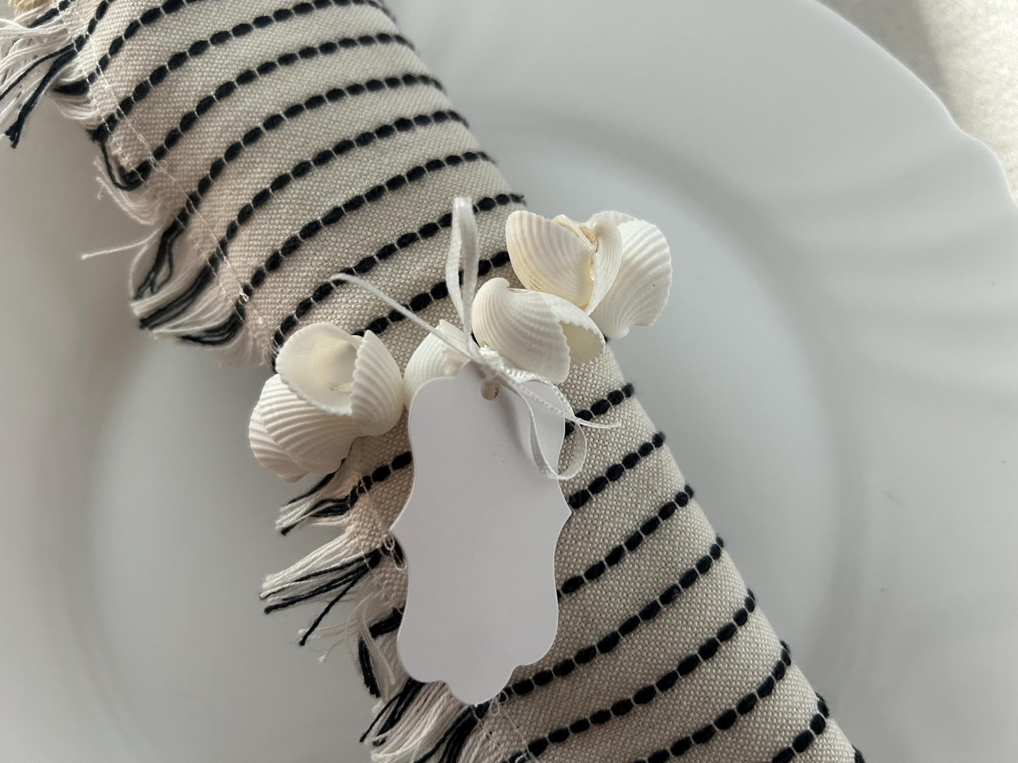 Six Personalised Shell Napkin Rings.  Coastal Cockle Seashell Beach Wedding Table Setting.