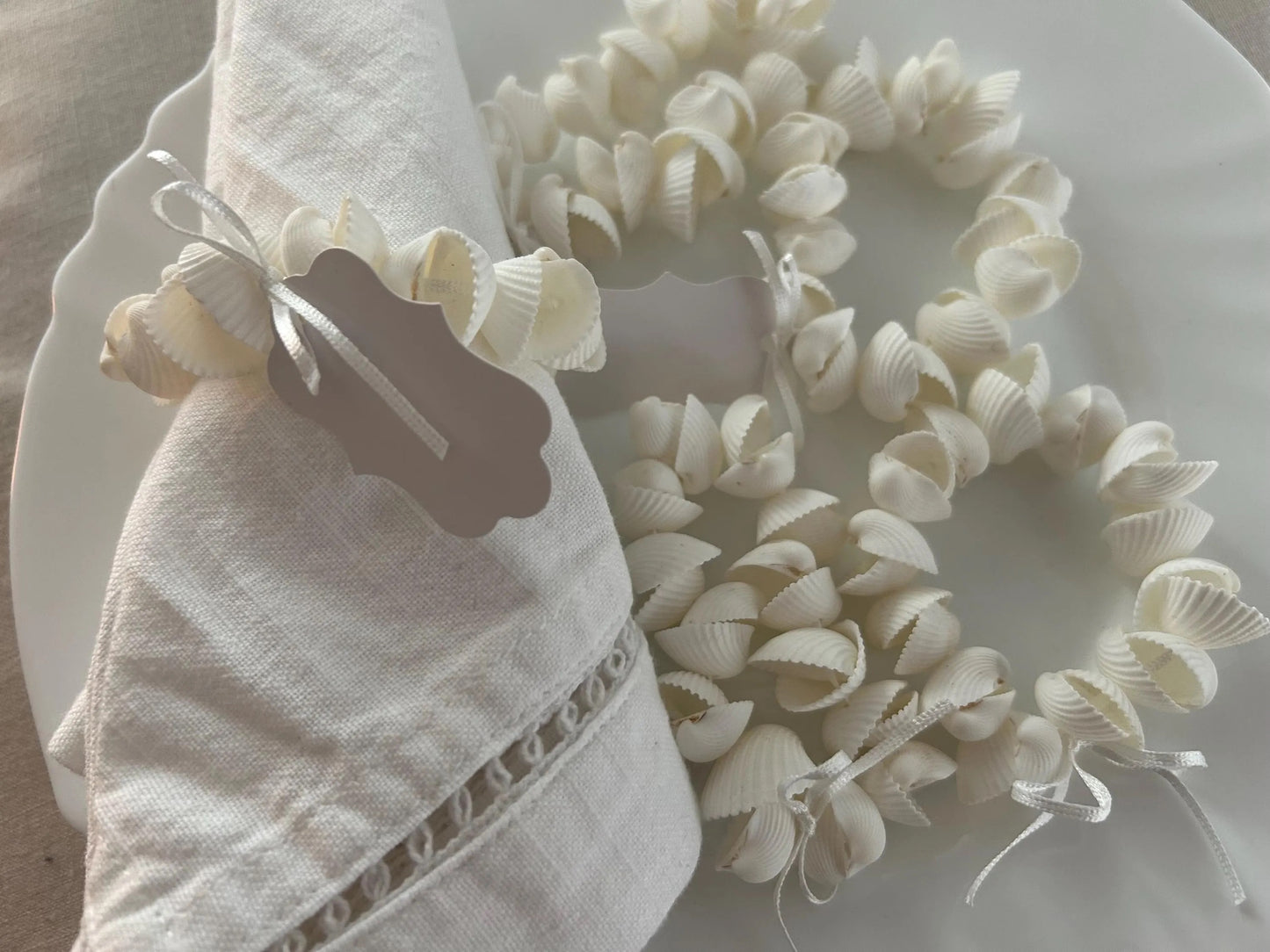Six Personalised Shell Napkin Rings.  Coastal Cockle Seashell Beach Wedding Table Setting.