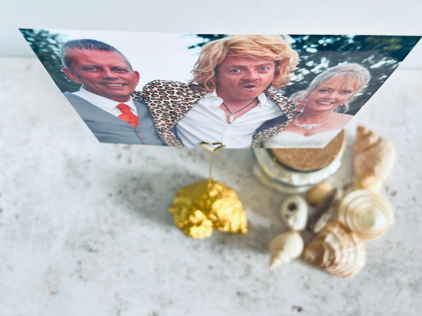 Elegant Gold Oyster Shell Wedding Photo Holder.