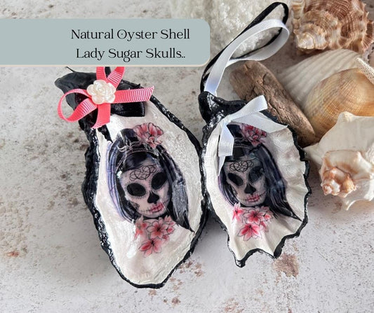 Lady Sugar Skull Oyster Shell Hanging Gothic Decoration.