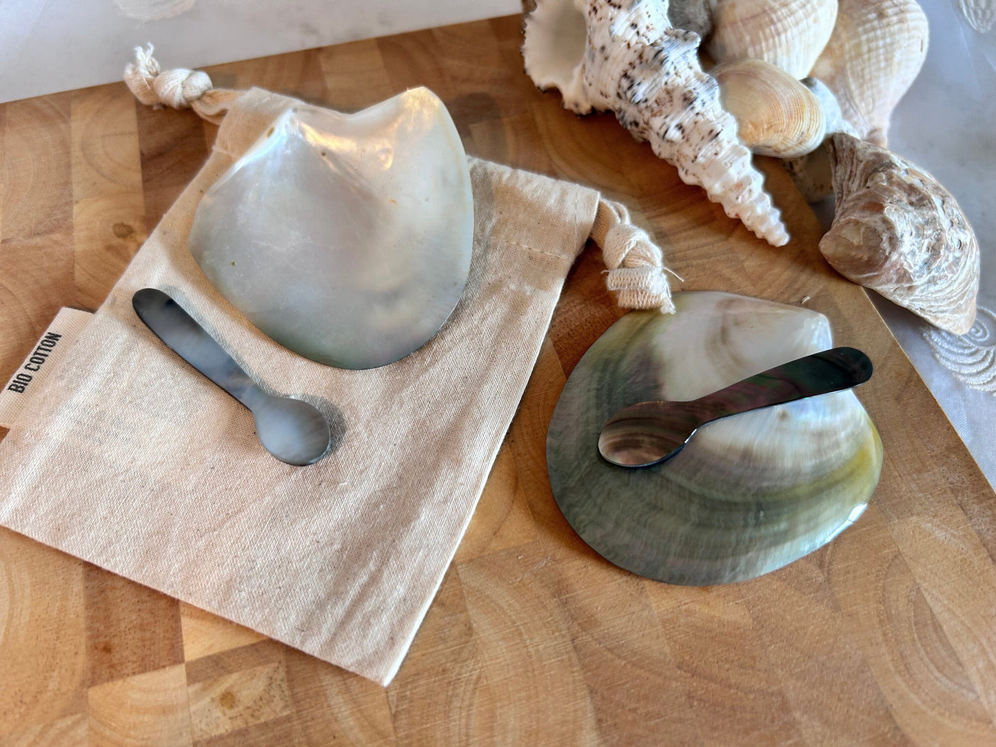 Black Lip Oyster Caviar Dish and Spoon. Hand Polished Natural Black Mother of Pearl Oyster.