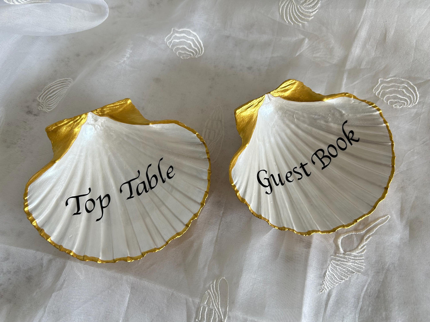 Personalised Gold Wedding Guest Book Scallop Shell Sign.