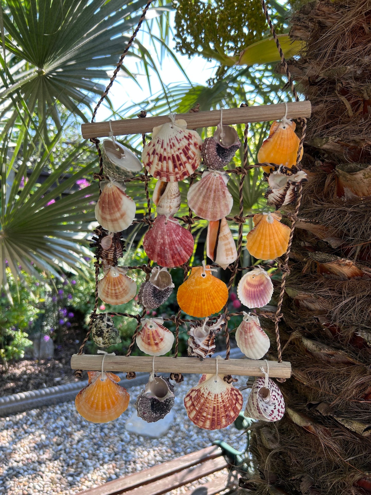 Sea Shell Net Ladder Hanging Decor: Coastal Wall Art for Home or Garden.