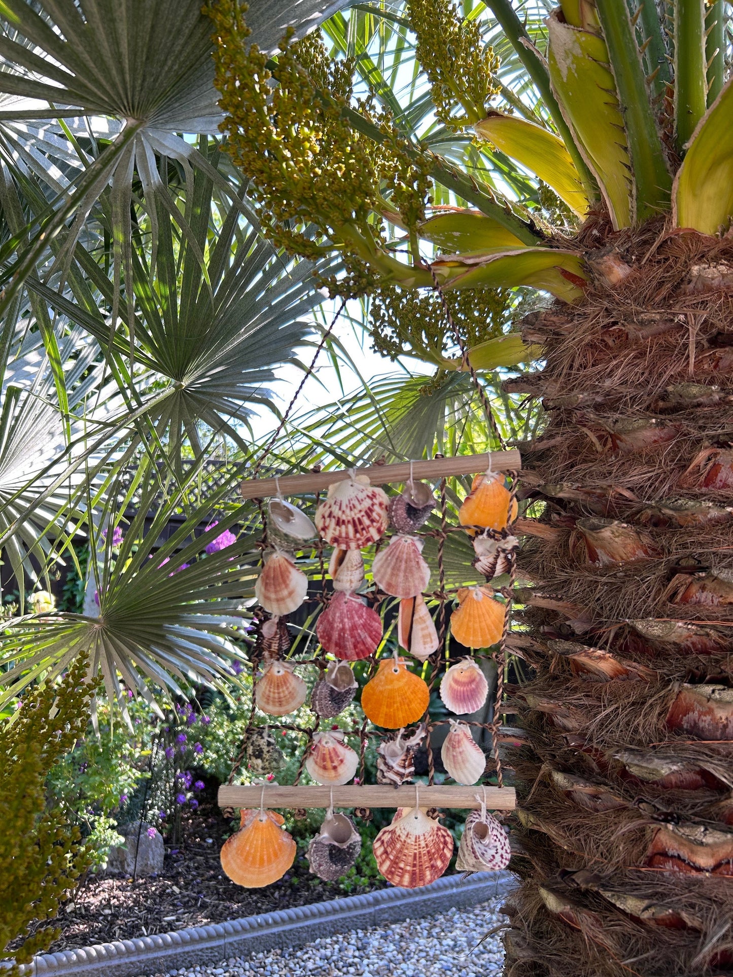 Sea Shell Net Ladder Hanging Decor: Coastal Wall Art for Home or Garden.