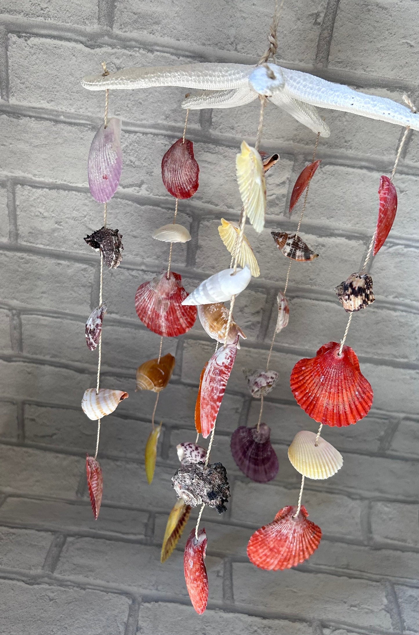 Shell and Starfish Wind Chime Beach Home Decor. Coastal Theme Accessory. Sun Room or Conservatory Mobile. The perfect Gift for Beach Lovers.