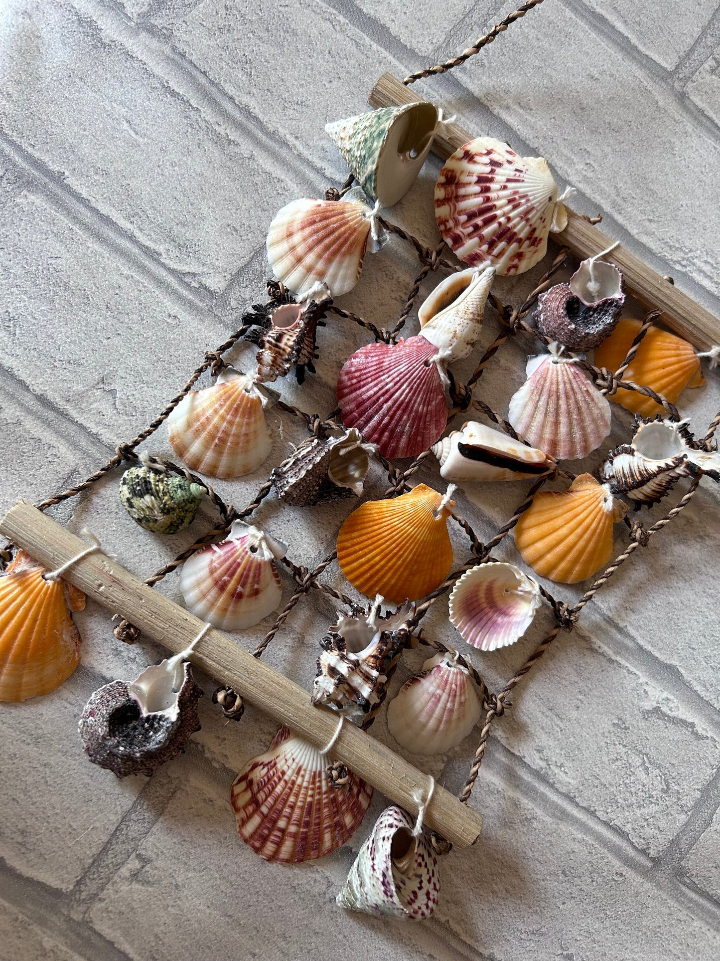 Sea Shell Net Ladder Hanging Decor: Coastal Wall Art for Home or Garden.