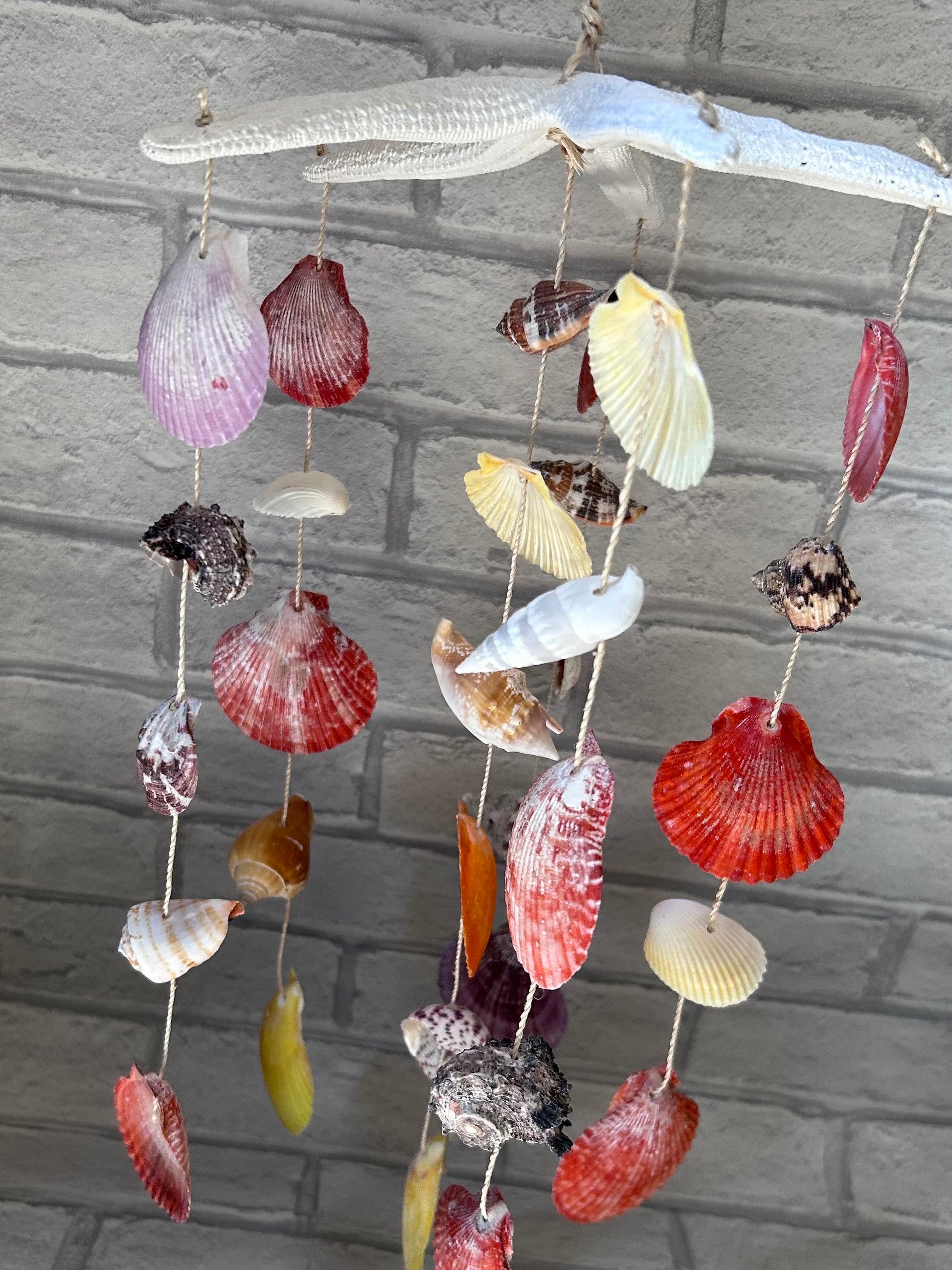 Shell and Starfish Wind Chime Beach Home Decor. Coastal Theme Accessory. Sun Room or Conservatory Mobile. The perfect Gift for Beach Lovers.