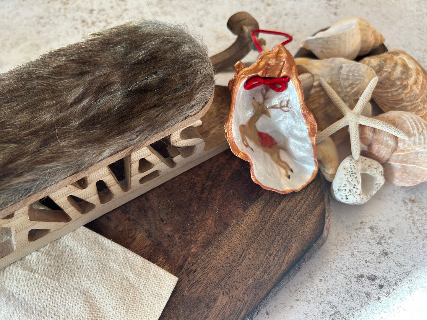 Reindeer Christmas Tree Ornament. Vintage Style Rose Gold Deer Bauble.