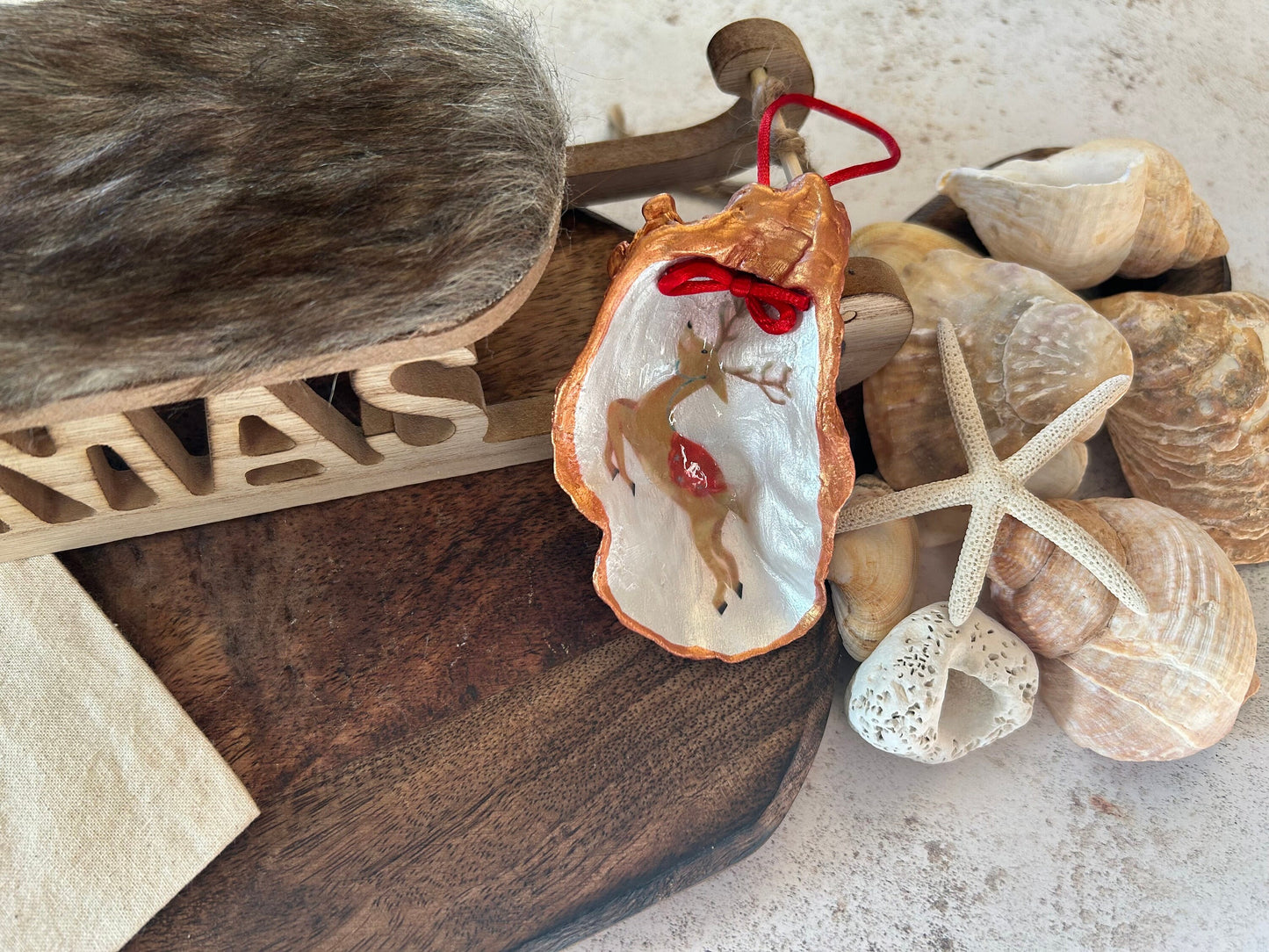 Reindeer Christmas Tree Ornament. Vintage Style Rose Gold Deer Bauble.