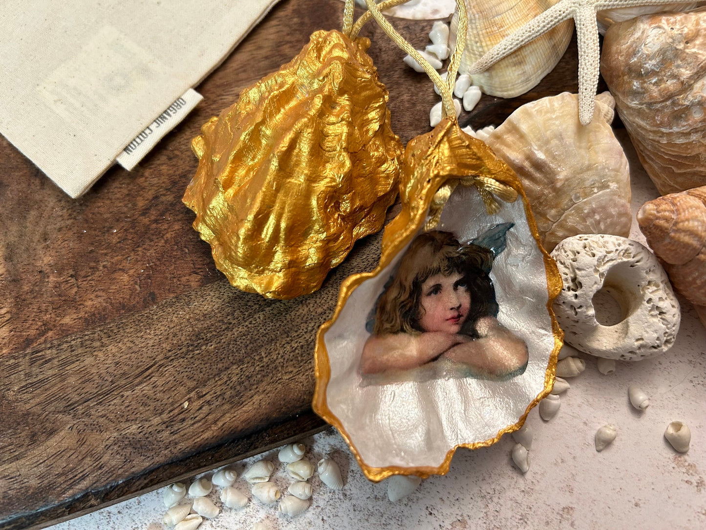 Personalised Oyster Shell Memorial Angel Ornament. Remembrance Christmas Keepsake.
