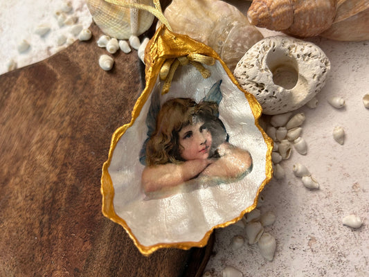 Personalised Oyster Shell Memorial Angel Ornament. Remembrance Christmas Keepsake.