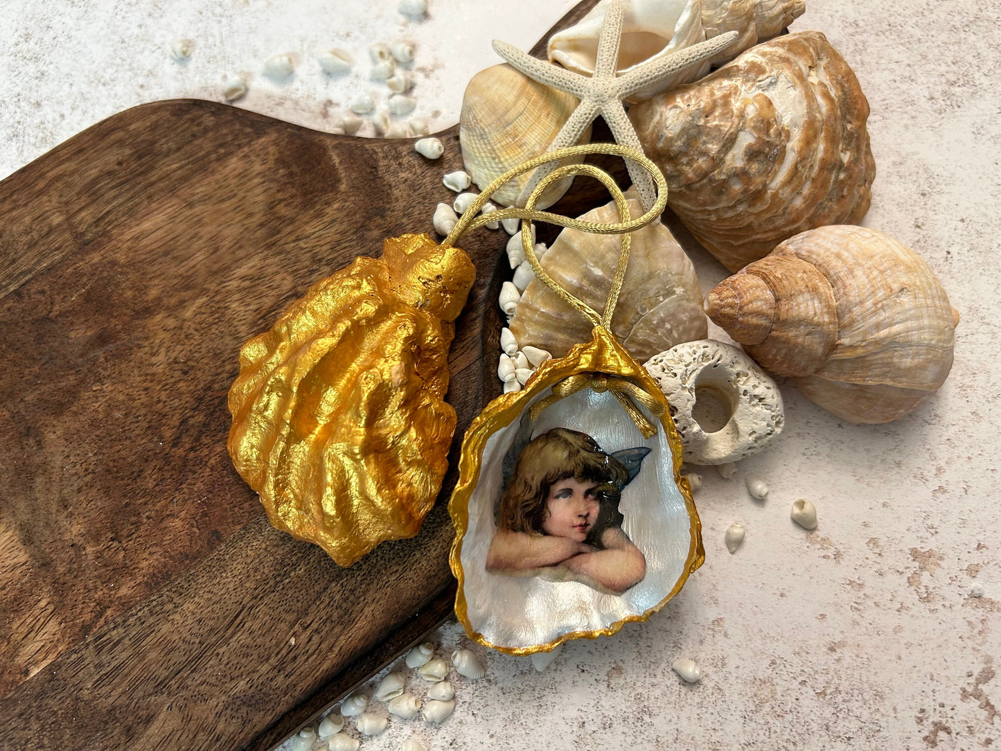 Personalised Oyster Shell Memorial Angel Ornament. Remembrance Christmas Keepsake.