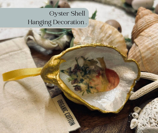 Gold Easter Egg Hanging Decoration. Vintage style oyster shell Easter tree Ornament.
