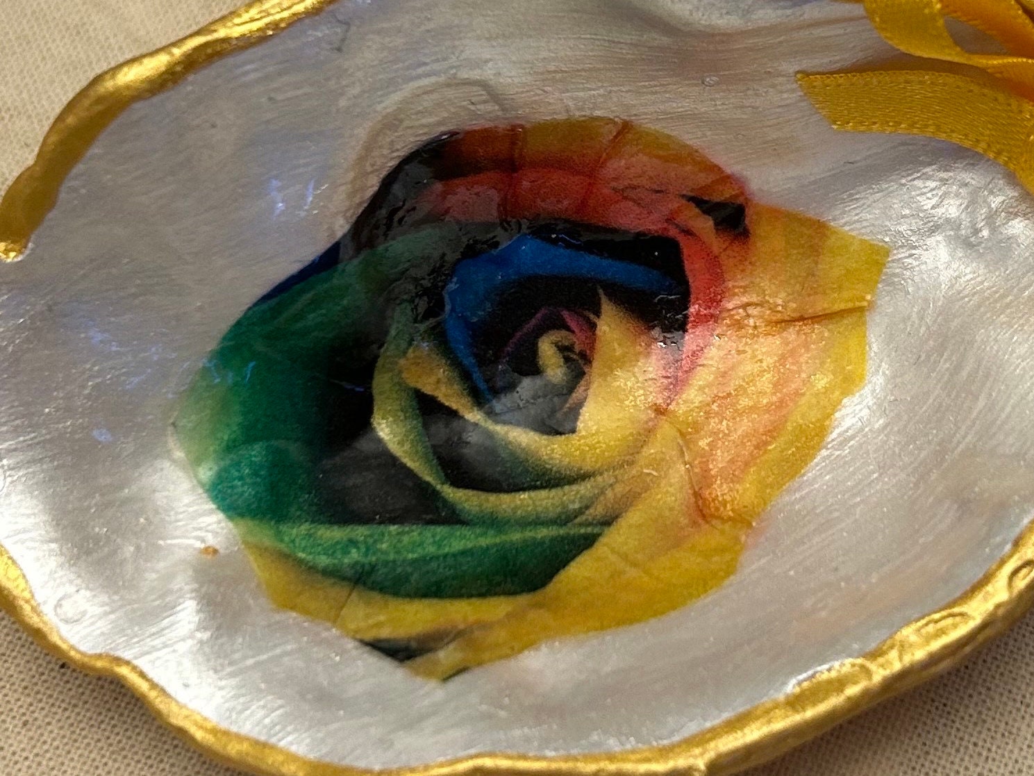 Rainbow rose oyster shell hanging decoration. Unique rise flower pride Gift. Galentine Christmas Gift. Multi coloured rose hanging gift.
