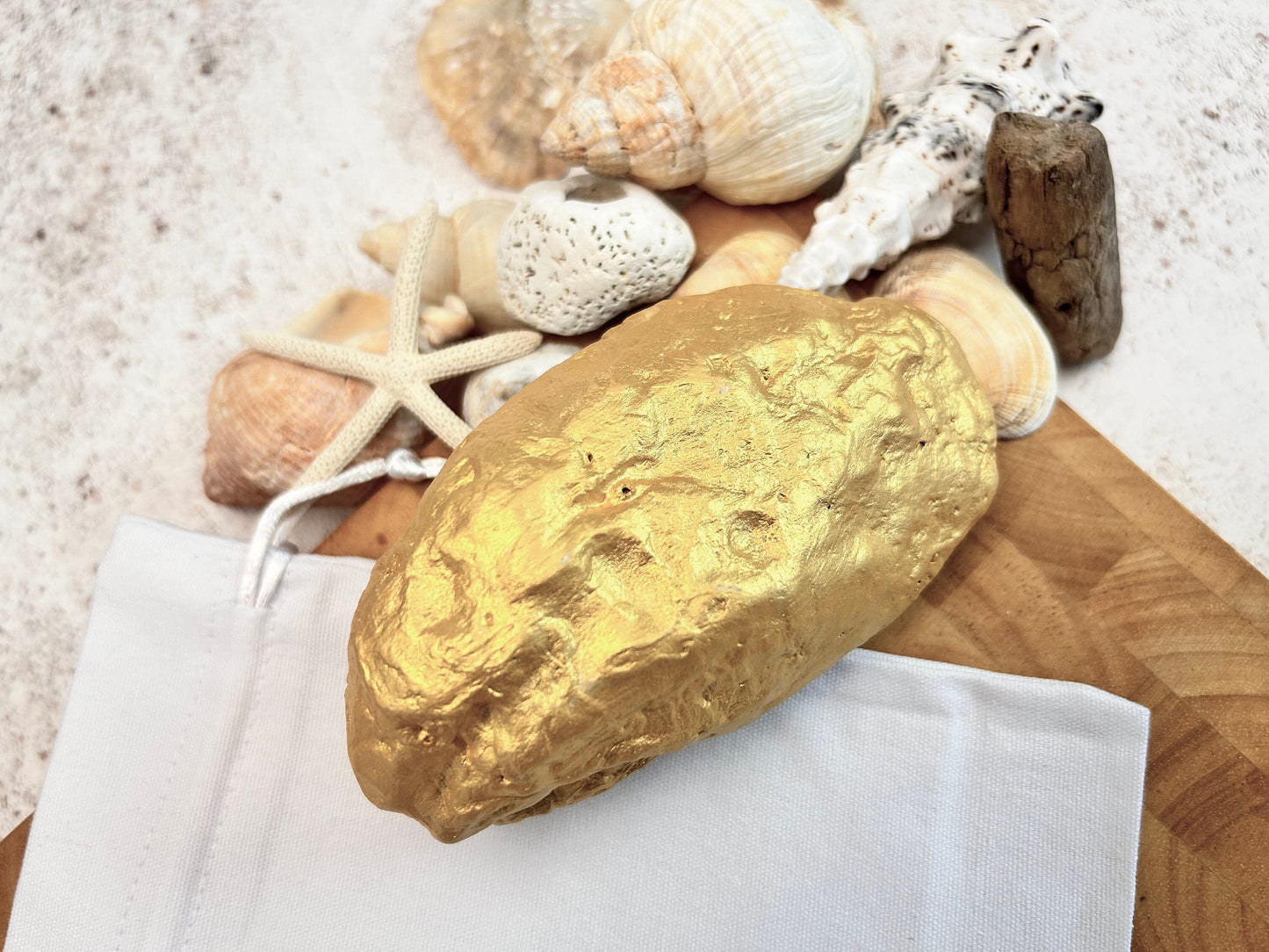 Mr and Mrs gold oyster shell ring dish.