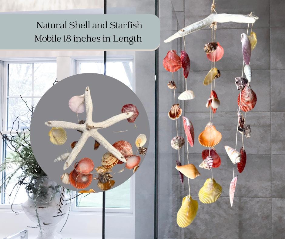 Shell and Starfish Wind Chime Beach Home Decor. Coastal Theme Accessory. Sun Room or Conservatory Mobile. The perfect Gift for Beach Lovers.