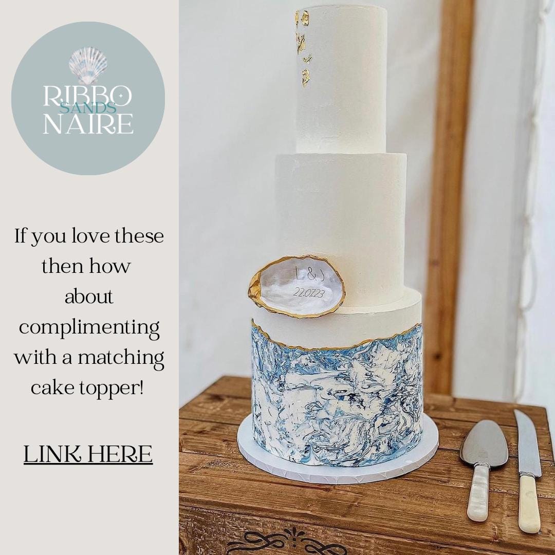 Gold Oyster Shell Wedding Place Card and Favour. Personalised name place for Bride and Groom. Custom Design place names.