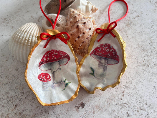 Toadstool Oyster Shell Hanging Decoration. Woodland Cottage Core Decor.