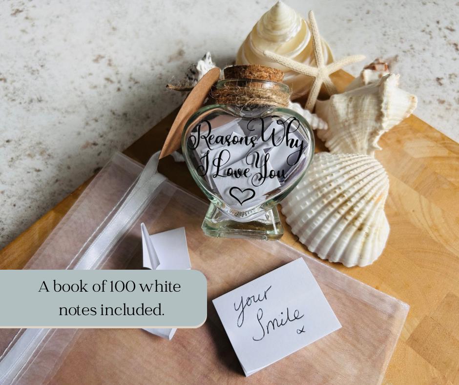 Personalised 'Reasons Why I Love You' Heart Jar Keepsake Gift. Wedding Day Gift.