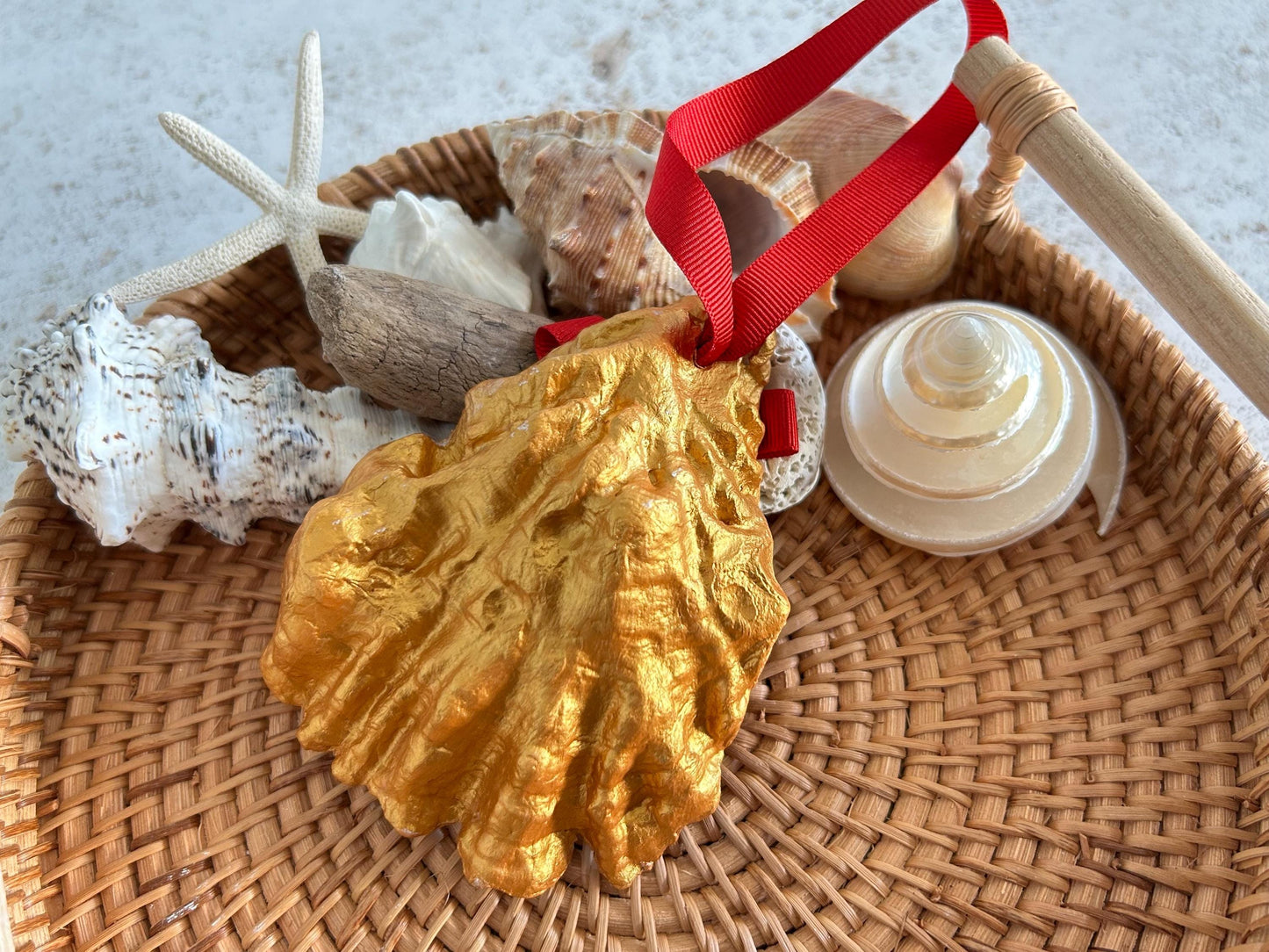 Pink Rose Oyster Shell Hanging Ornament. Shabby Chic Home Decor.