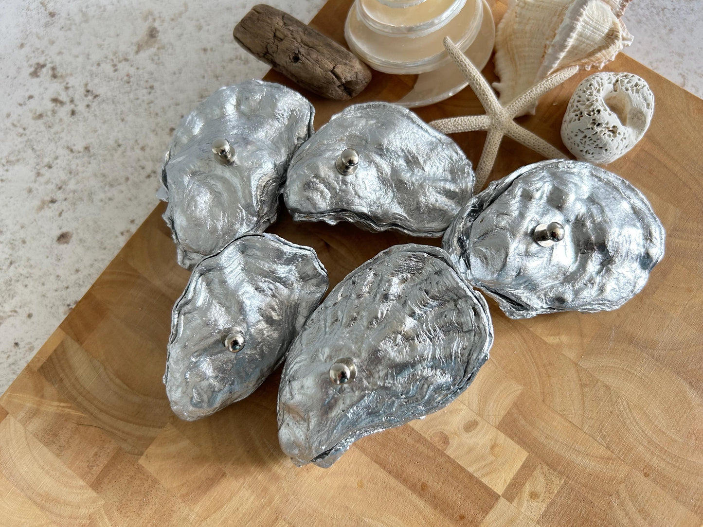 Silver Oyster Shell Ring Box. Beach Wedding Ring Bearer Holder.